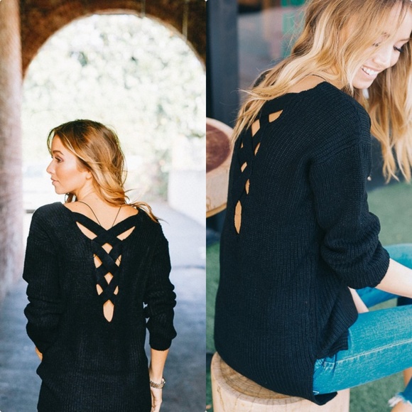 Strappy Open Back Sweater In Black - Picture 2 of 3